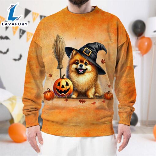 Pomeranian Dog In Spooky Autumn Halloween 3D Shirt