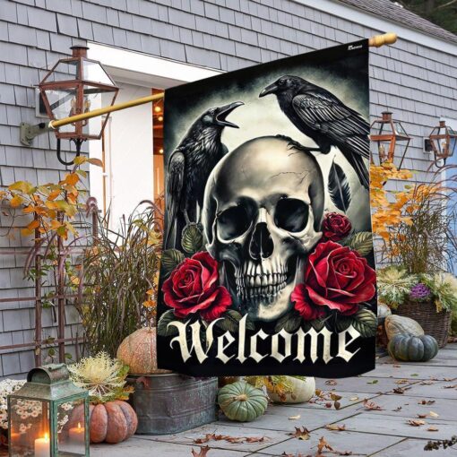 Raven Skull Halloween Flag, Halloween Garden Flags