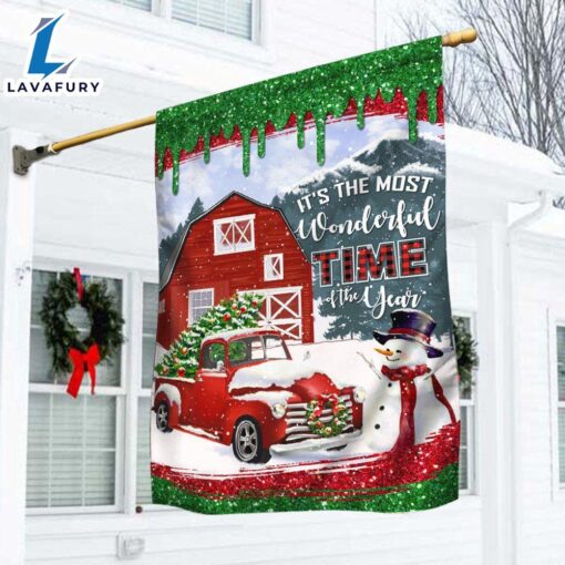 Merry Christmas  Red Truck Christmas Flag It’s The Most Wonderful Time Of The Year Flag – Christmas Flag