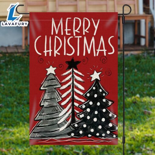 Merry Christmas  Red Xmas Tree Burlap Merry Christmas Garden FlagXmas, Garden Flags, Outdoor Xmas Flags