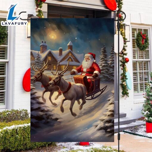 Merry Christmas  Reindeer Pulling Santa Claus Santa Claus Xmas Garden Flag