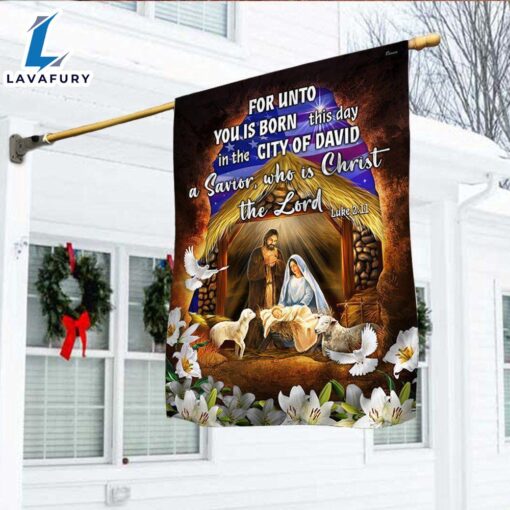 Merry Christmas  Religious Nativity Christian Flag For Unto You Is Born This Day A Savior Who Is Christ The Lord Flag