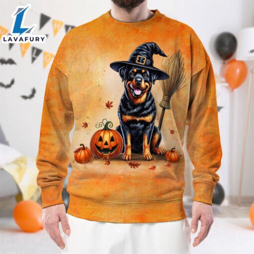 Rottweiler Dog In Spooky Autumn Halloween 3D Shirt