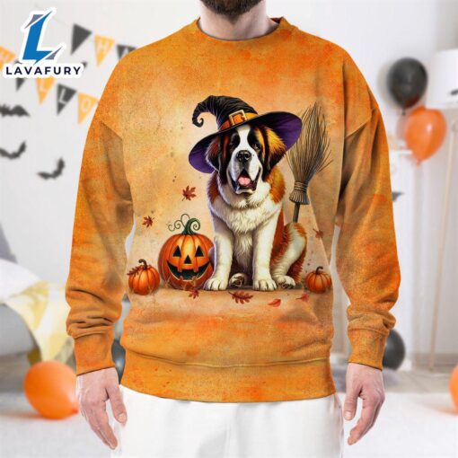 Saint Bernard Dog In Spooky Autumn Halloween 3D Shirt