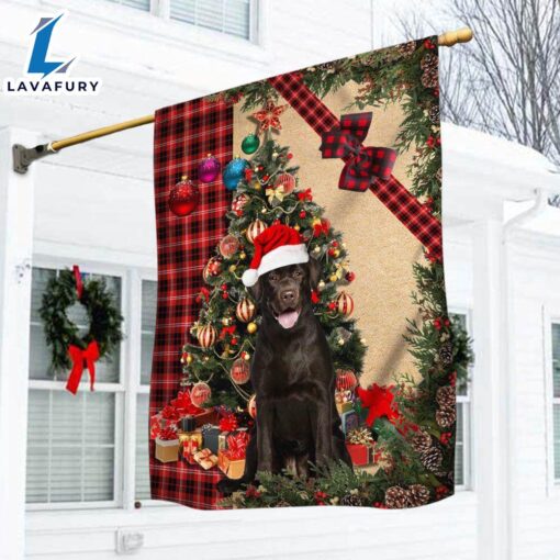 Merry Christmas  Santa Chocolate Labrador Flag Sitting In Front Of The Christmas Tree