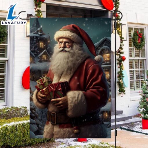 Merry Christmas  Santa Claus Holding Christmas Gifts Santa Claus Xmas Garden Flag