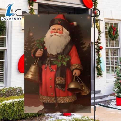 Merry Christmas  Santa Claus Is Holding Bells In His Hand Santa Claus Garden Flag