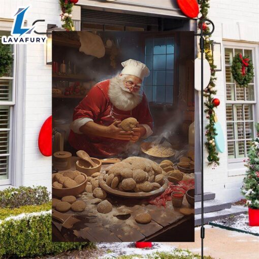 Merry Christmas  Santa Claus Is Making Cookies Santa Claus Xmas Garden Flag