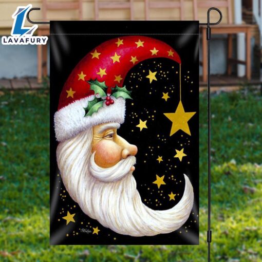 Merry Christmas  Santa Claus Moon Shape Star Christmas Garden FlagXmas, Garden Flags, Outdoor Xmas Flags