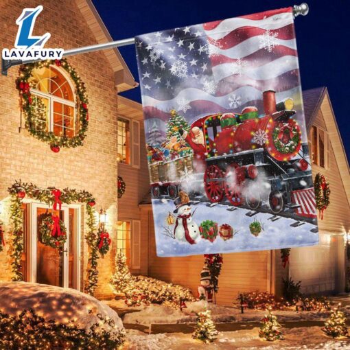 Merry Christmas  Santa Claus On the Christmas Train American Flag