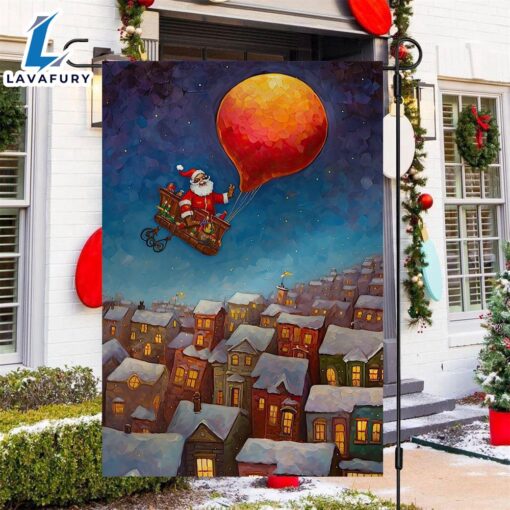 Merry Christmas  Santas Magical Balloon Ride Over Winter Town Santa Claus Xmas Garden Flag