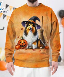 Shetland Sheepdog In Spooky Autumn Halloween 3D Shirt