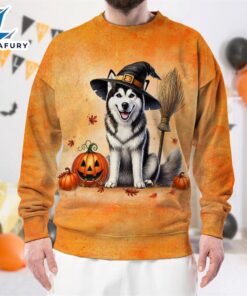 Siberian Husky Dog In Spooky Autumn Halloween 3D Shirt