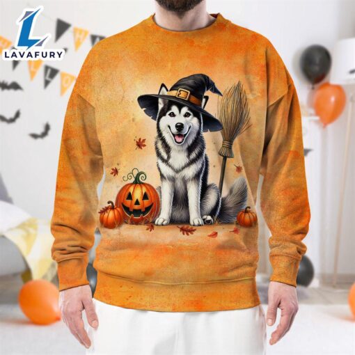 Siberian Husky Dog In Spooky Autumn Halloween 3D Shirt