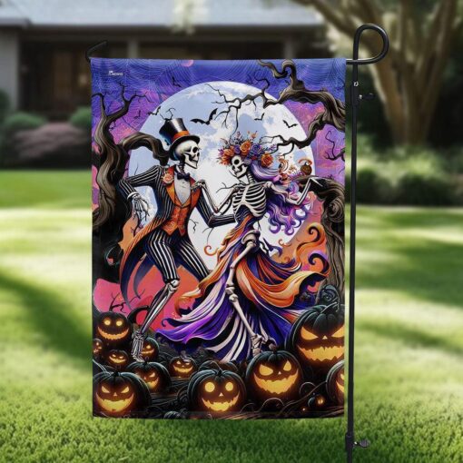 Skeleton Couple Dancing Halloween Flag, Halloween Garden Flags