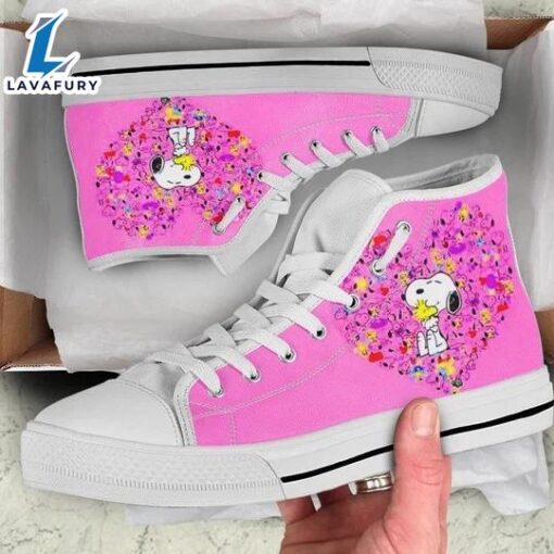 Snoopy Dog And Woodstock Character Cartoon Design For Lovers Gift For Fan Custom Canvas High Top Shoes