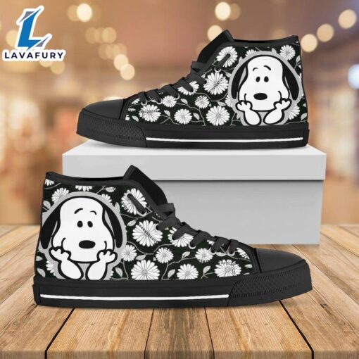 Snoopy Dog Peanuts High Top Cartoon Custom Painted Shoes Charlie Brown Adult Shoes Woodstock Casual Shoes Black High Top Shoes