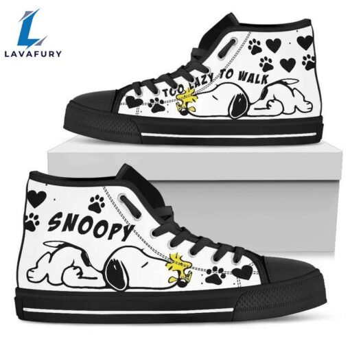 Snoopy Dog Woodstock Lazy Design Art For Fan Sneakers Black High Top Shoes For Men And Women