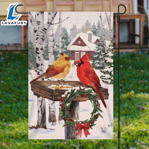 Merry Christmas  Snowy Forest Birds Xmas Wreath Christmas Garden FlagXmas, Garden Flags, Outdoor Xmas Flags