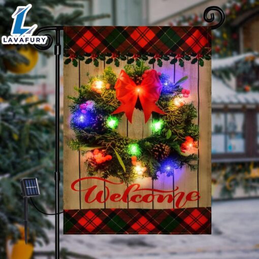 Merry Christmas  Solar LED Christmas Welcome Wreath Garden FlagXmas, Garden Flags, Outdoor Xmas Flags