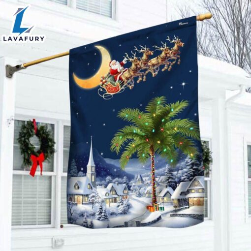 Merry Christmas  South Carolina Christmas Flag Santa Sleigh Palm Tree Christmas Night in South Carolina