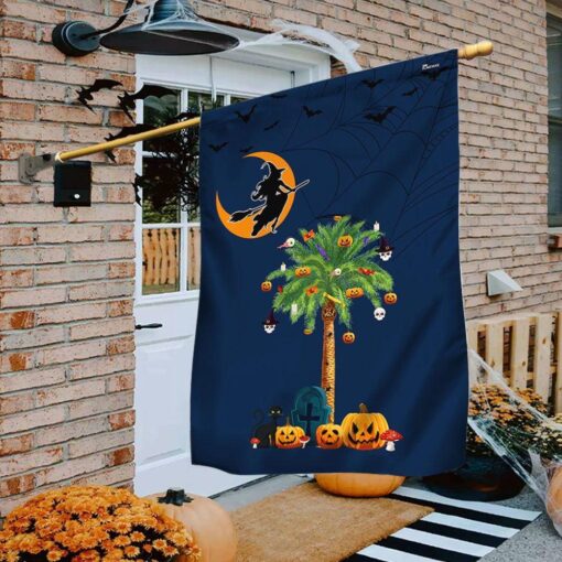 South Carolina Halloween Witchcraft Flag Pumpkins Palm Tree, Halloween Garden Flags