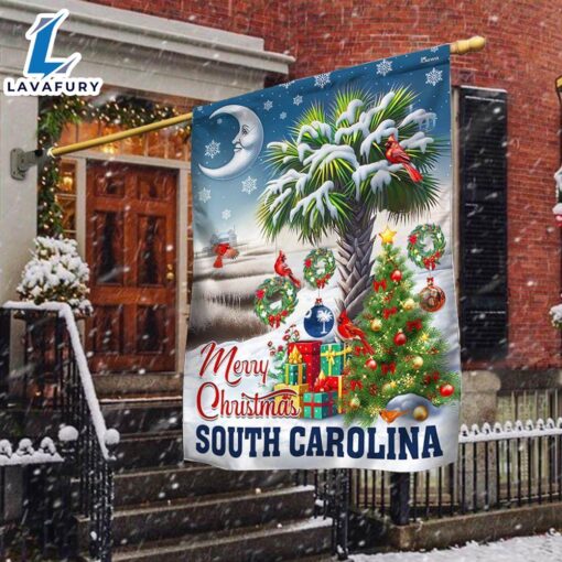 Merry Christmas  South Carolina Merry Christmas Palm Tree Cardinal Winter Christmas In South Carolina Flag