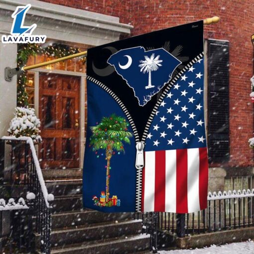 Merry Christmas  South Carolina Palm Tree Christmas American Flag