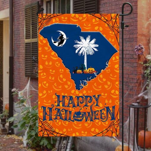 South Carolina With Palm Tree And Witch Flying Halloween Flag, Halloween Garden Flags