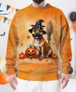 Staffordshire Bull Terrier Dog In Spooky Autumn Halloween 3D Shirt