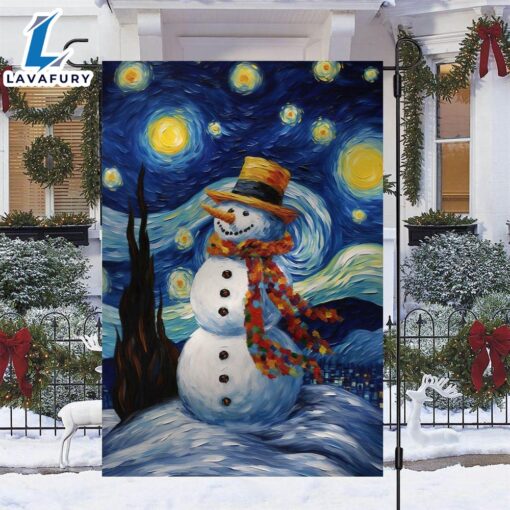 Merry Christmas  Starry Night Snowman A Whimsical Winter Celebration Christmas Garden Flag