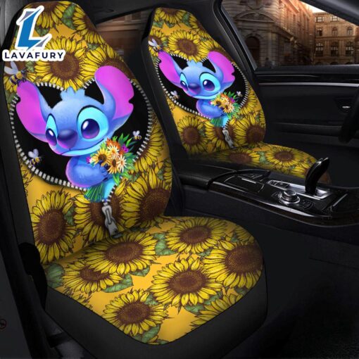 Stitch Sunflower Zipper Premium Custom Car Seat Covers Decor Protectors