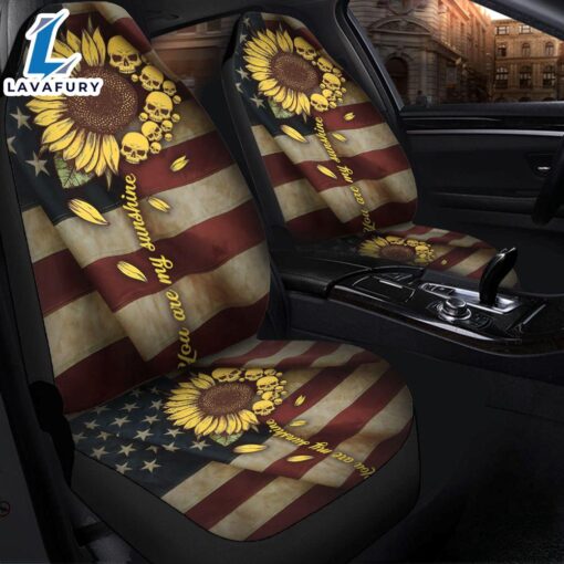 Sunflower American Skull Flag Car Seat Cover