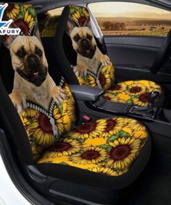 Sunflower French Bulldog Premium Custom Car Seat Covers Decor Protectors