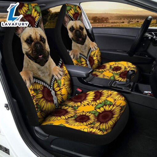 Sunflower French Bulldog Premium Custom Car Seat Covers Decor Protectors