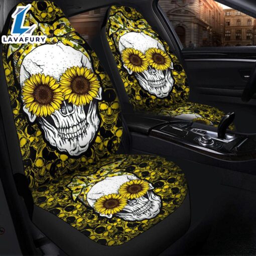 Sunflower Lady Skull Car Seat Cover