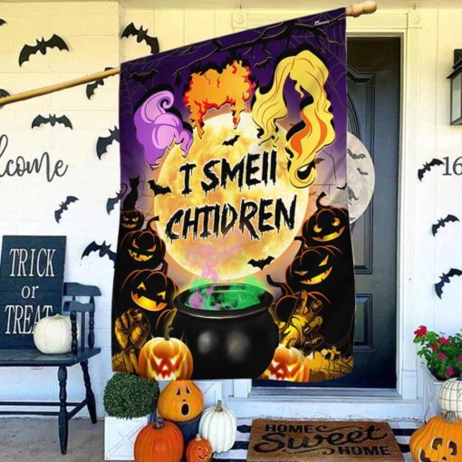 Three Witches Halloween I Smell Children Hocus Pocus Halloween Flag, Halloween Garden Flags