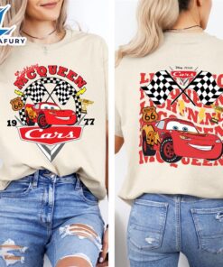 Two Sided Retro Lightning McQueen 1977 Checkered T-shirt