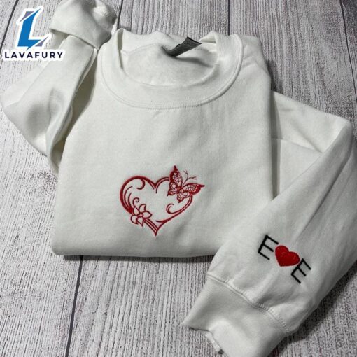 Merry Christmas  Valentine Sweatshirt Butterfly Heart Embroidered Sweatshirt Gift Christmas