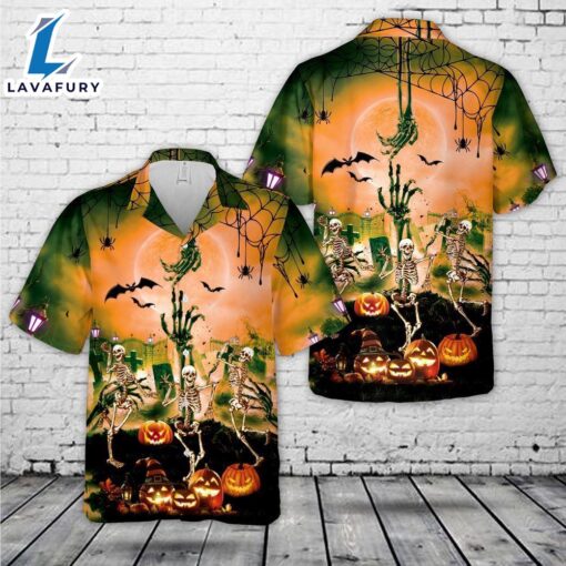 Veteran Halloween, Dancing Skeletons Halloween Hawaiian Shirt