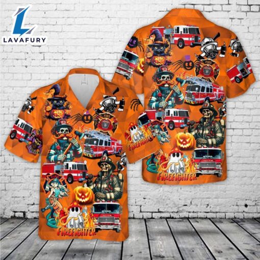 Veteran Halloween, Fire Trucks Halloween Hawaiian Shirt