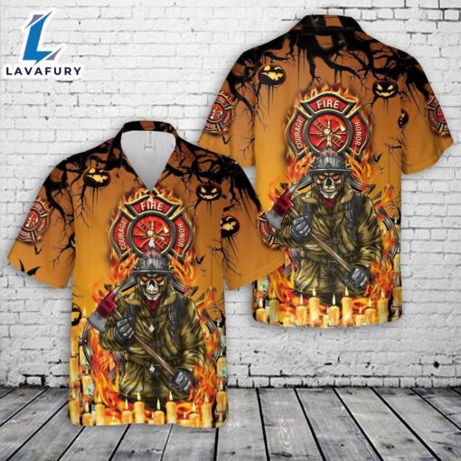 Veteran Halloween, Firefighter Skull Halloween Hawaiian Shirt