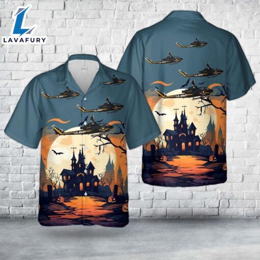 Veteran Halloween, U.S. Army Ah-1f Cobra Attack Sky Soldiers Aerial Display Team Team Combat Aircraft Halloween Hawaiian Shirt