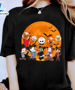 Vintage Disney Halloween Mickey Cosplay Horror Characters Spooky Balloon Shirt