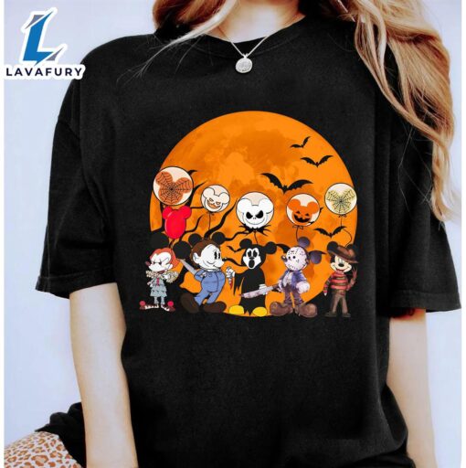 Vintage Disney Halloween Mickey Cosplay Horror Characters Spooky Balloon Shirt