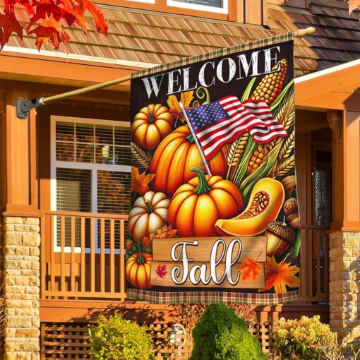 Welcome Fall Pumpkins Harvest Thanksgiving Flag, Halloween Garden Flags