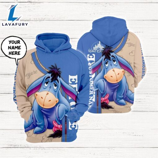 Winnie The Pooh Cartoon Eeyore Personalized Custom Name Hoodie All Over Printed 3D Unisex Men Women