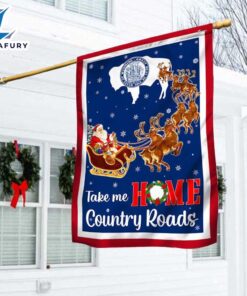 Merry Christmas  Wyoming Take Me Home Country Roads Christmas Santa Claus Flag