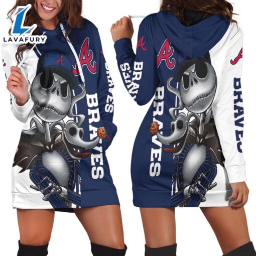 Atlanta Braves Jack Skellington And Zero Hoodie Dress