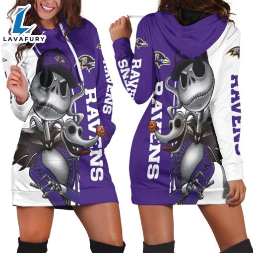 Baltimore Ravens Jack Skellington And Zero Hoodie Dress